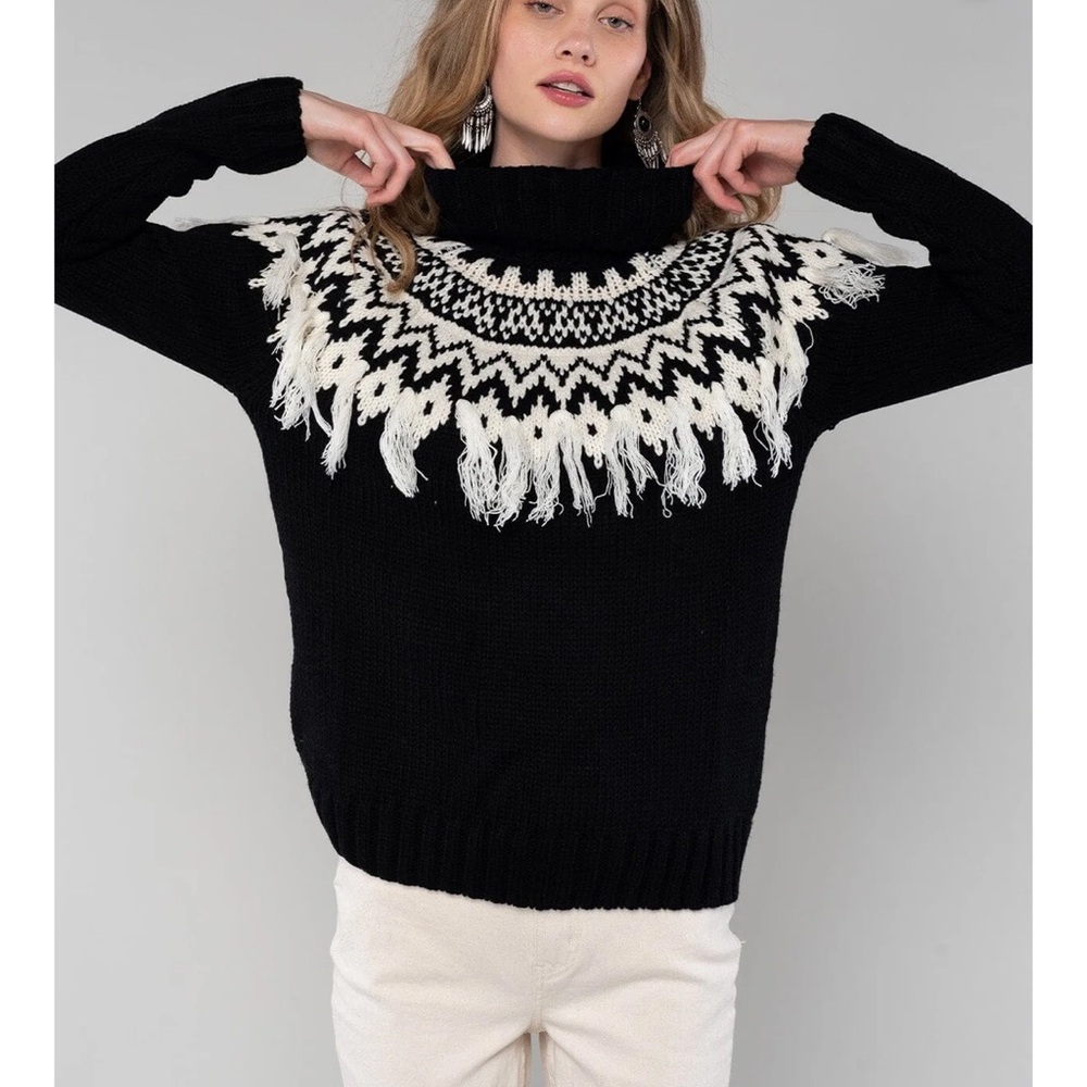 Lovestitch Aspen Black and Cream Rollneck Sweater